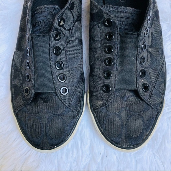 Coach Lucey Signature Canvas Slip On No Lace Shoe Women 8B Low Top Black - Picture 5 of 8